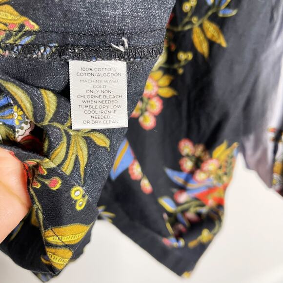 LOFT M Navy Blue Floral Lantern Sleeve Blouse Button Back 3/4 Sleeve Flowermix - Picture 8 of 10